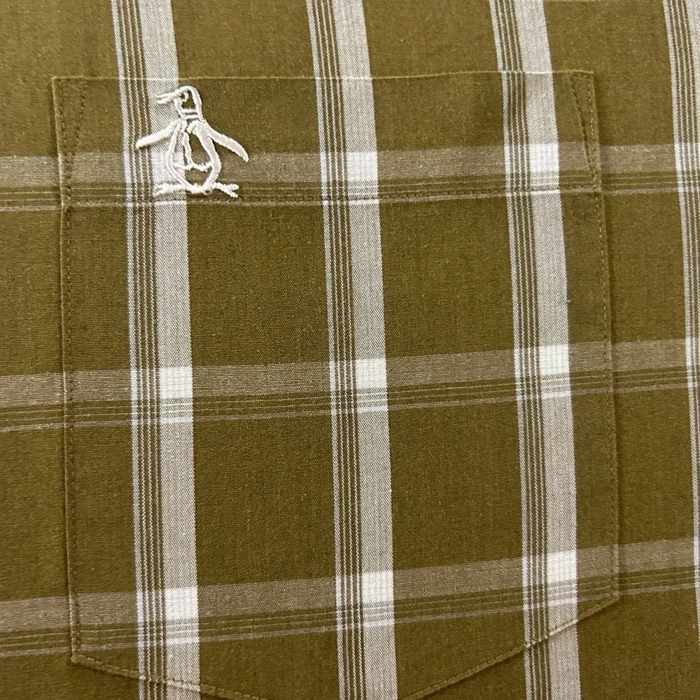 Mens Original Penguin by Munsingware olive and white check button down, Size XL - Picture 7 of 8